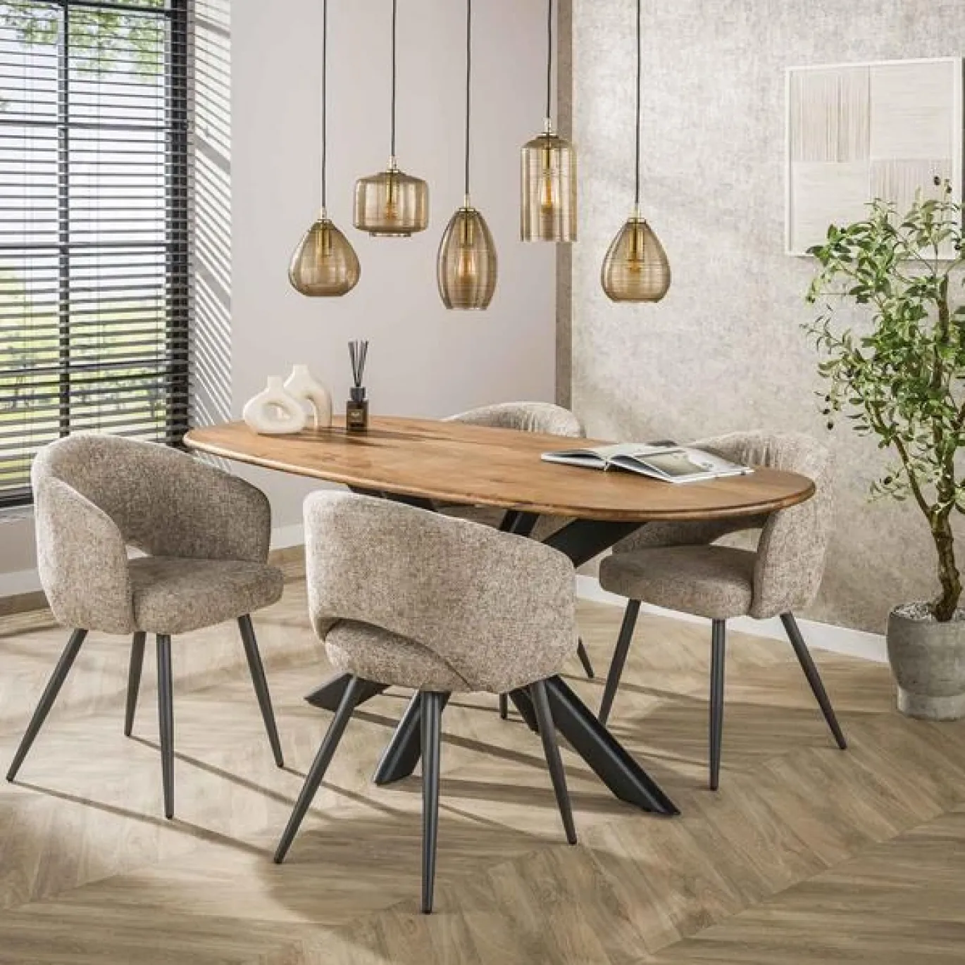 Hanglamp Stripe Glass Horizontaal 5-lichts Smoke Bruin - Giga Meubel