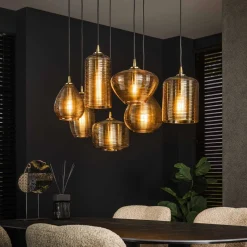 Hanglamp Stripe Horizontal 4+3-Lichts Glas Amber - Giga Meubel