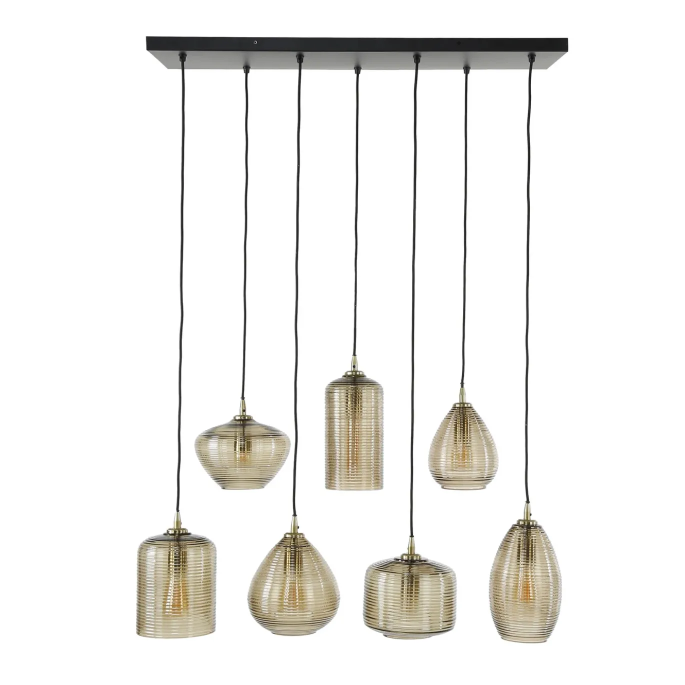 Hanglamp Stripe Horizontal 4+3-Lichts Glas Amber - Giga Meubel