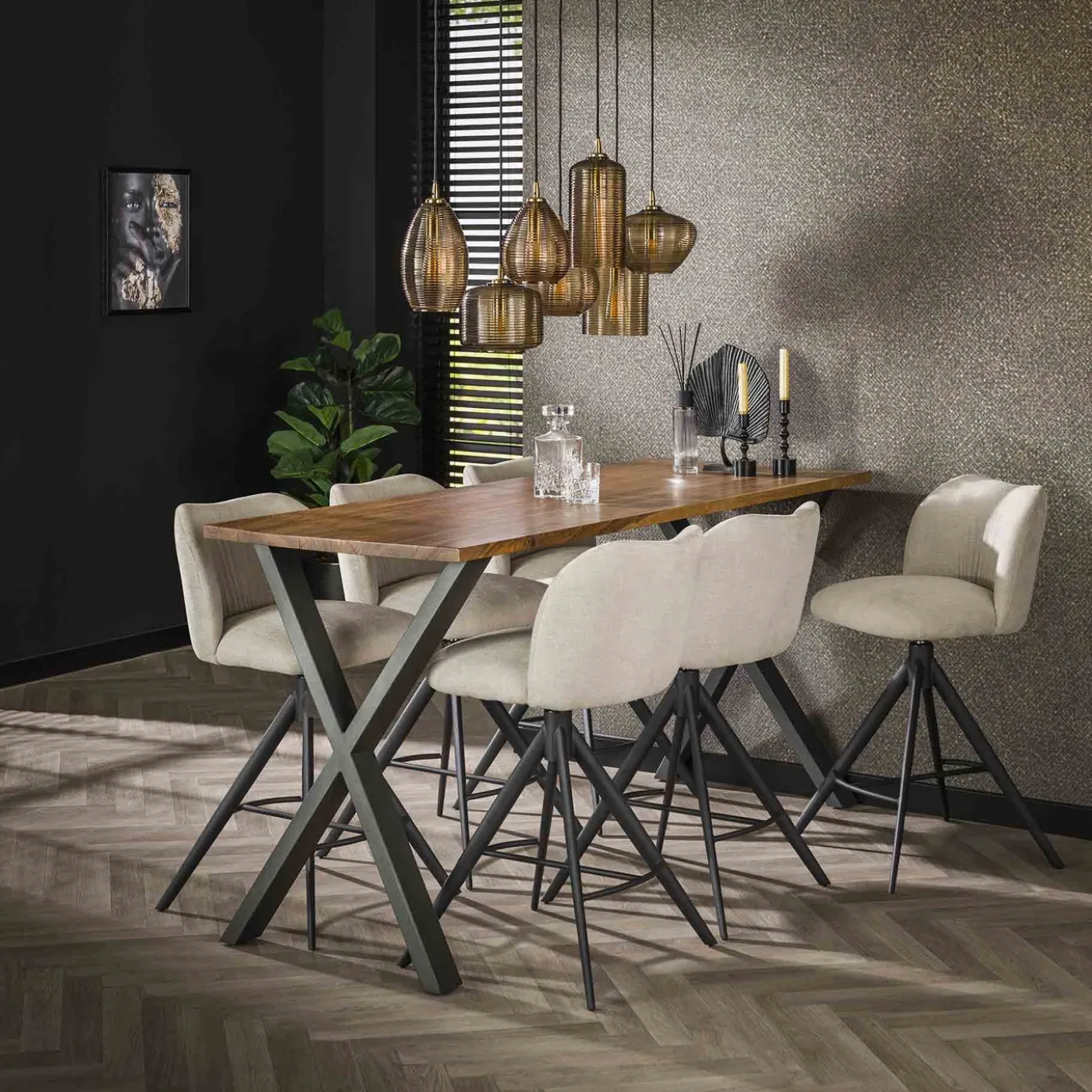 Hanglamp Stripe Horizontal 4+3-Lichts Glas Amber - Giga Meubel