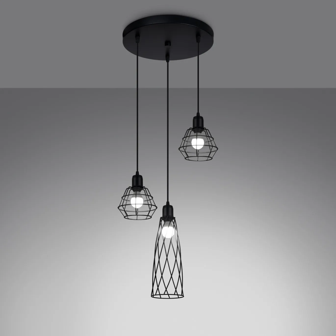 Hanglamp Suba 3-Lichts Getrapt Zwart - Giga Meubel