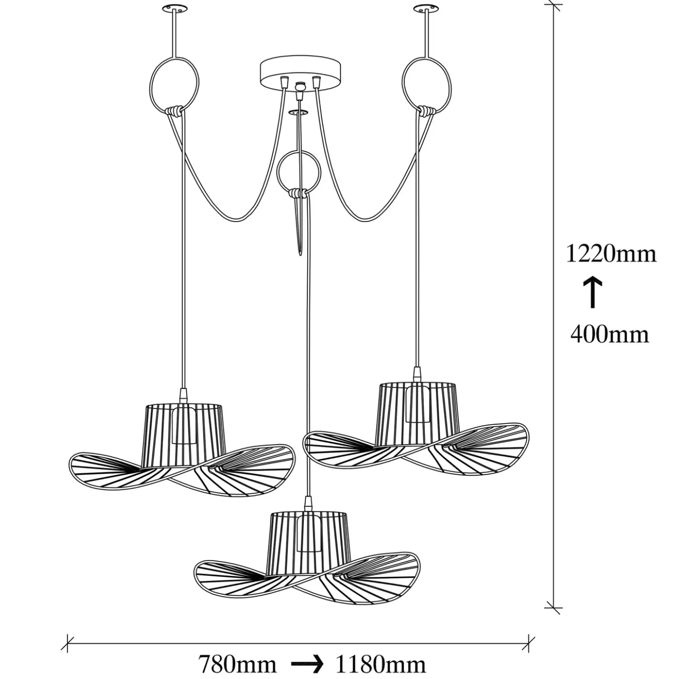 Hanglamp Tel Hat 3-Lichts Zwart