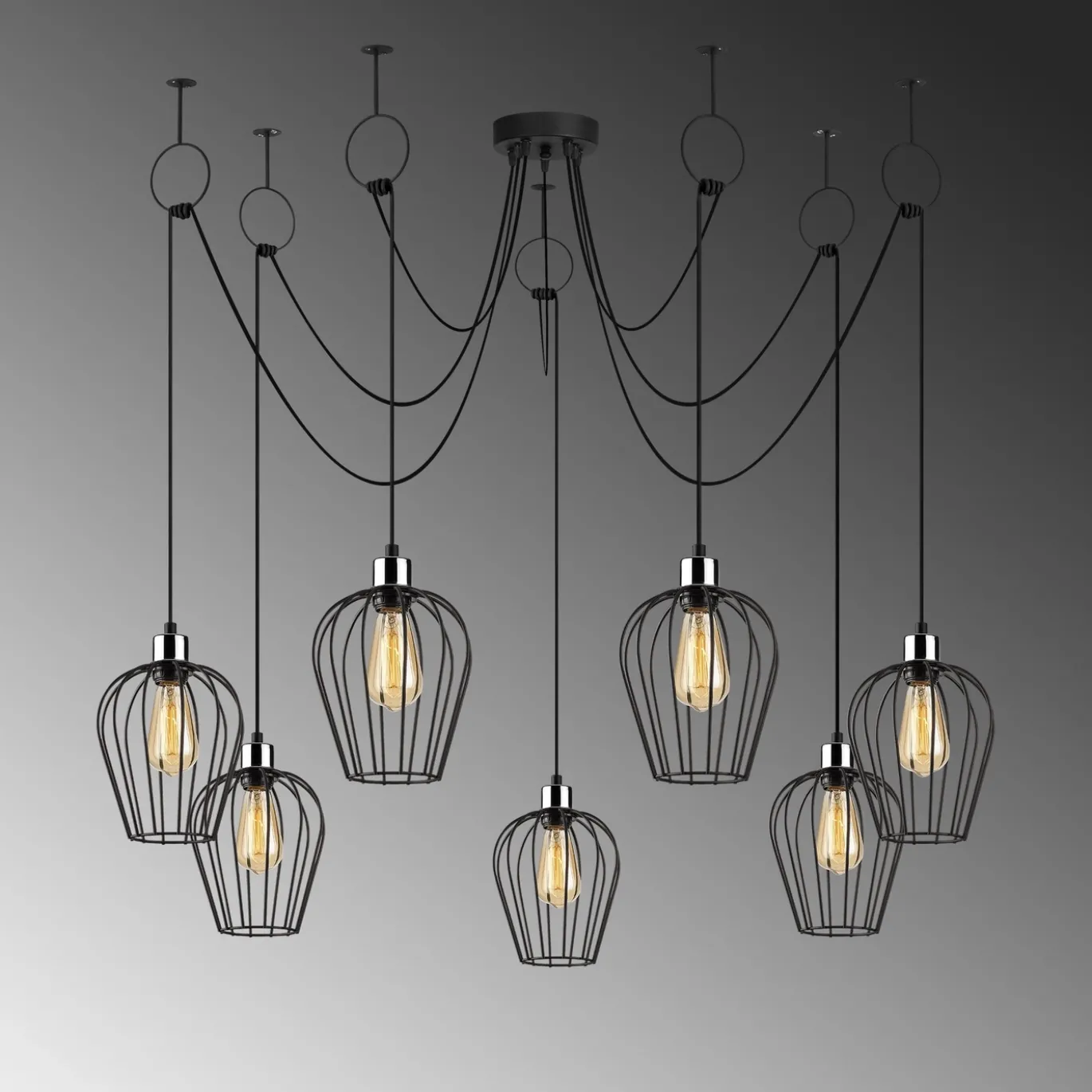 Hanglamp Tel Petal 7-Lichts Zwart
