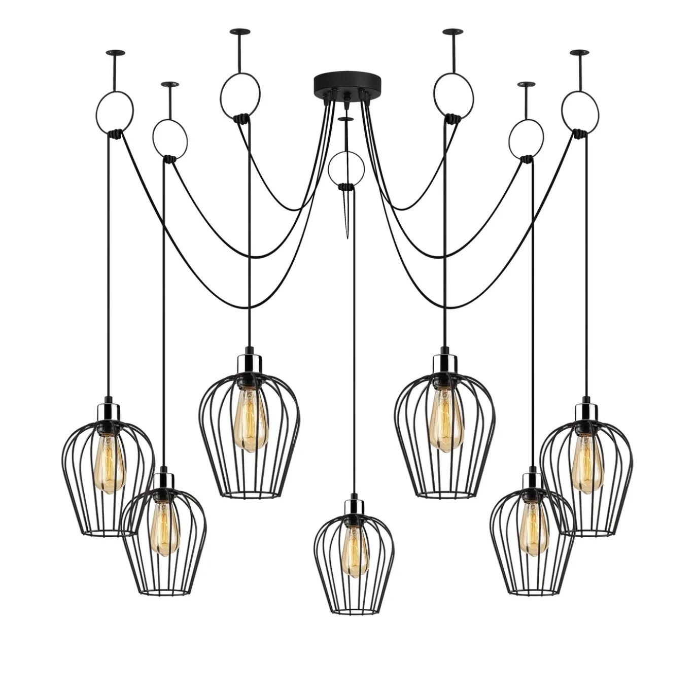 Hanglamp Tel Petal 7-Lichts Zwart