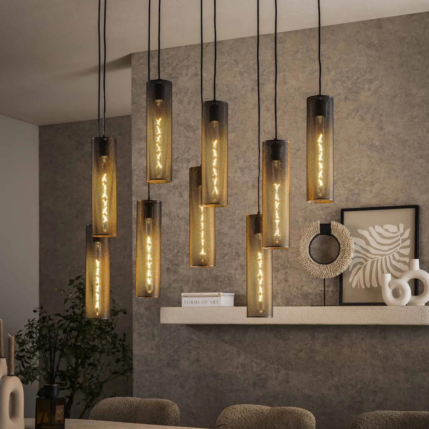 Hanglamp Tube Mesh Zwart 9-Lichts - Giga Meubel