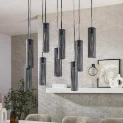 Hanglamp Tube Mesh Zwart 9-Lichts - Giga Meubel