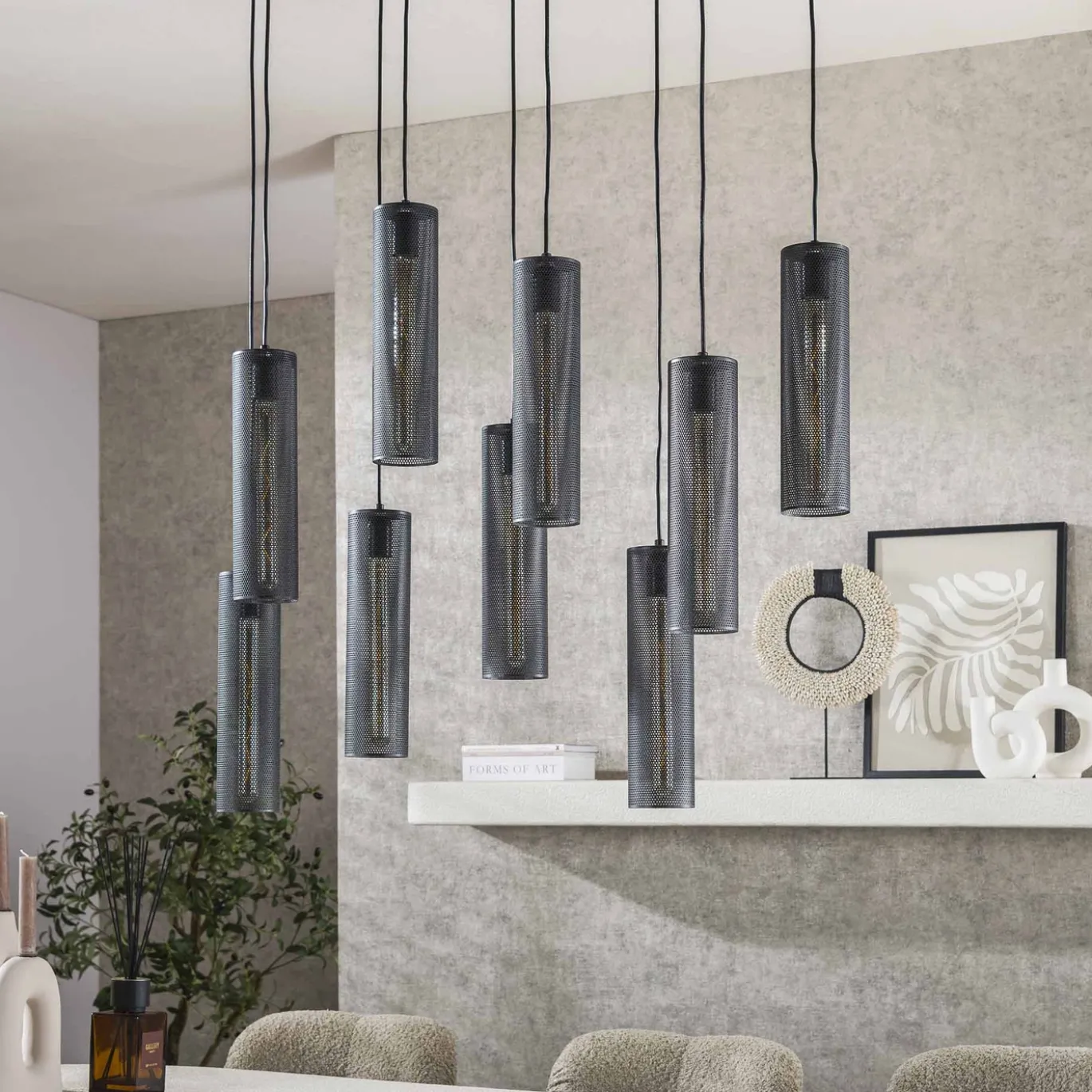 Hanglamp Tube Mesh Zwart 9-Lichts - Giga Meubel