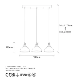 Hanglamp Varzan 3-Lichts Zwart