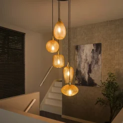 Hanglamp V-Shape Pattern 5-Lichts Getrapt Amberkleurig Glas - Giga Meubel