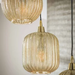 Hanglamp V-Shape Pattern 5-Lichts Getrapt Amberkleurig Glas - Giga Meubel