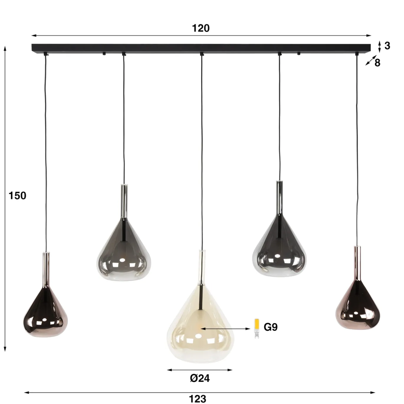 Hanglamp Wings 5-lichts Zwart - Giga Meubel