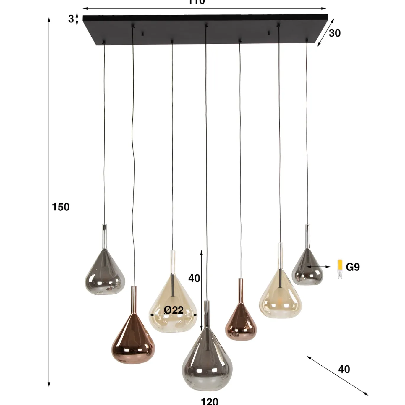 Hanglamp Wings Mix 7-Lichts Glas - Giga Meubel