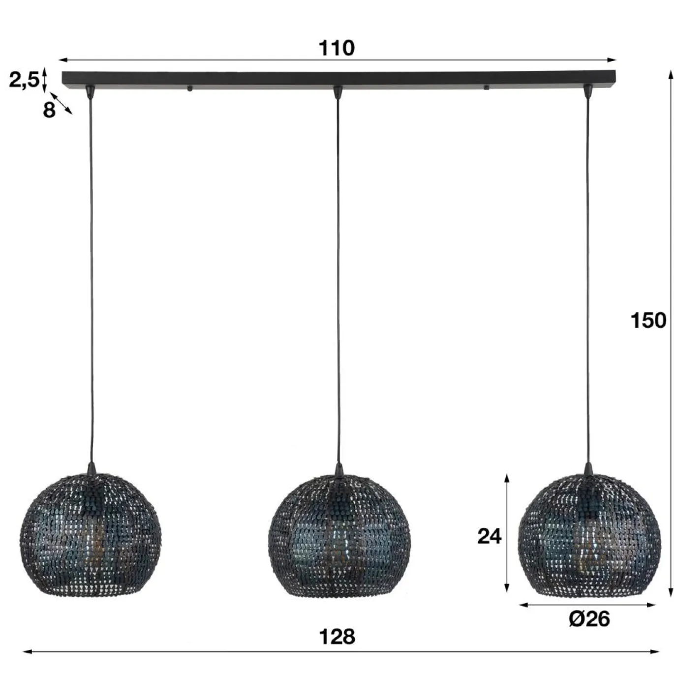 Hanglamp 3x Ø26 Armor Half Rond - Giga Meubel