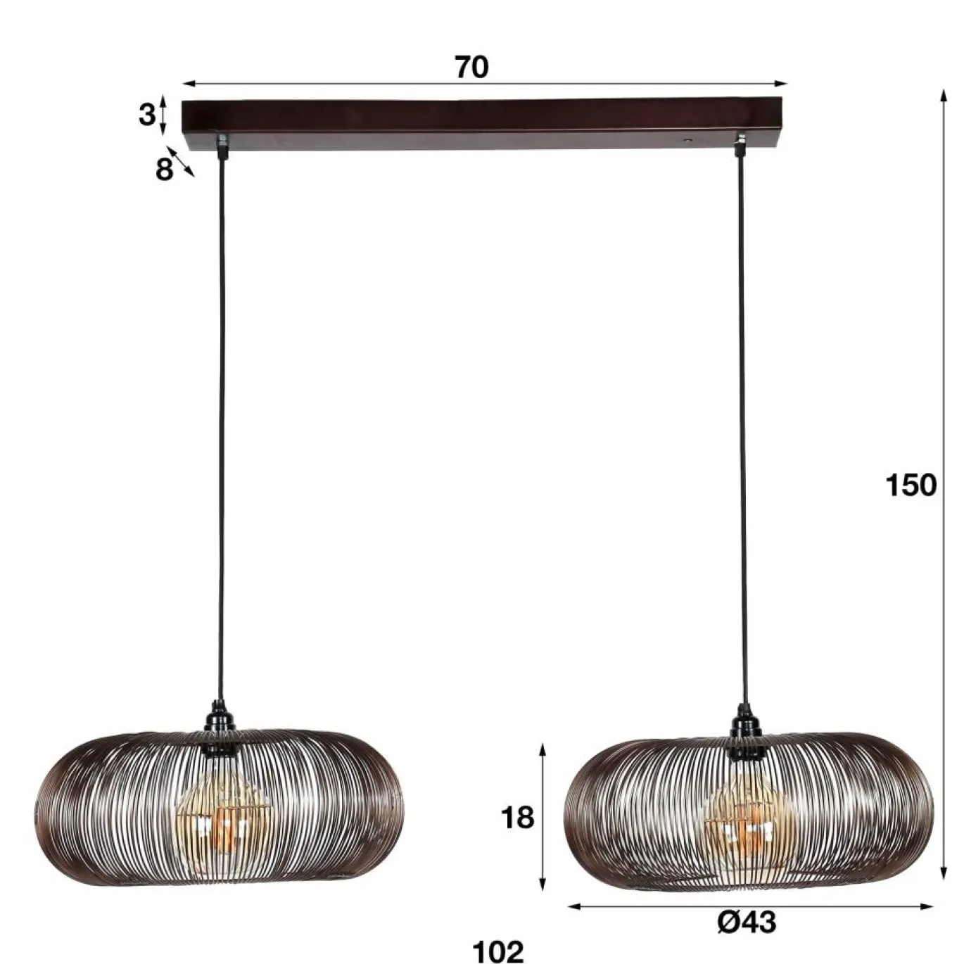 Hanglamp 2x Ø43 Disk Vorm Metaal - Giga Meubel