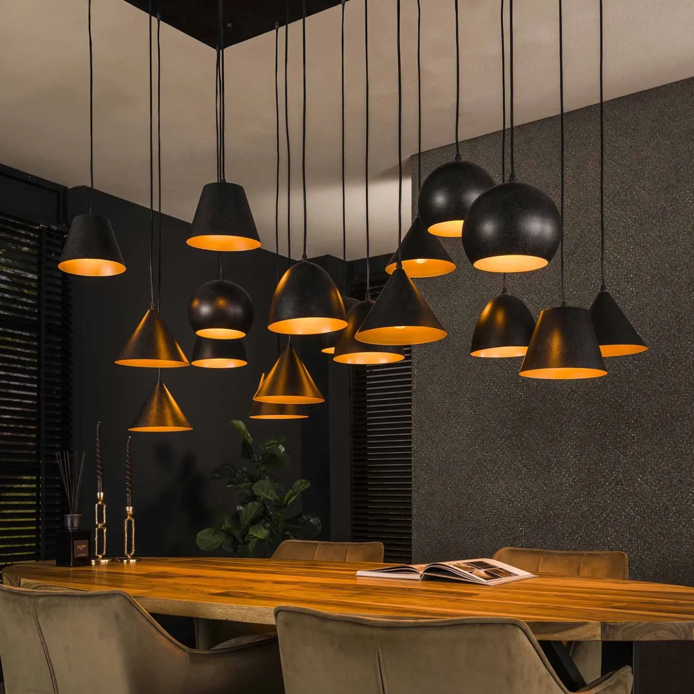 Hanglamp XXL 18-Lichts Metaal Zwart - Giga Meubel