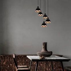 Hanglamp Yildo Zwart/Koper 5-Lichts Getrapt