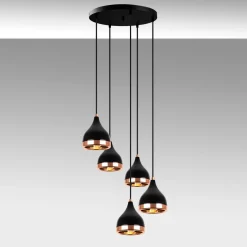 Hanglamp Yildo Zwart/Koper 5-Lichts Getrapt