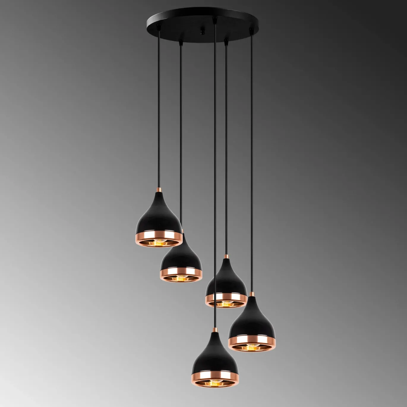 Hanglamp Yildo Zwart/Koper 5-Lichts Getrapt