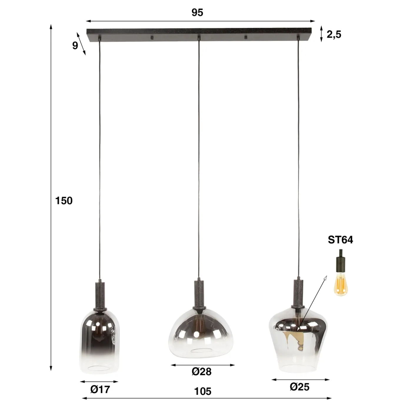 Hanglamp Zenith Mix 3-Lichts - Giga Meubel