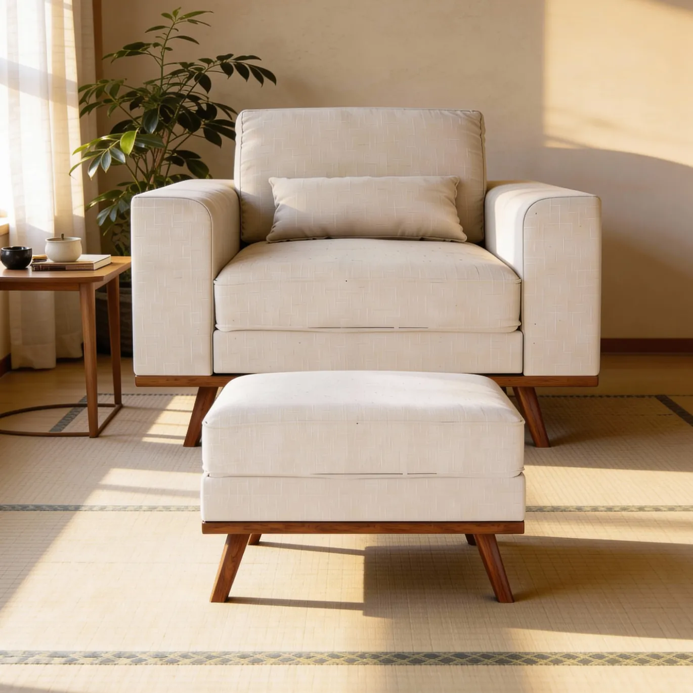 Hocker Melva Japandi Beige - Giga Meubel