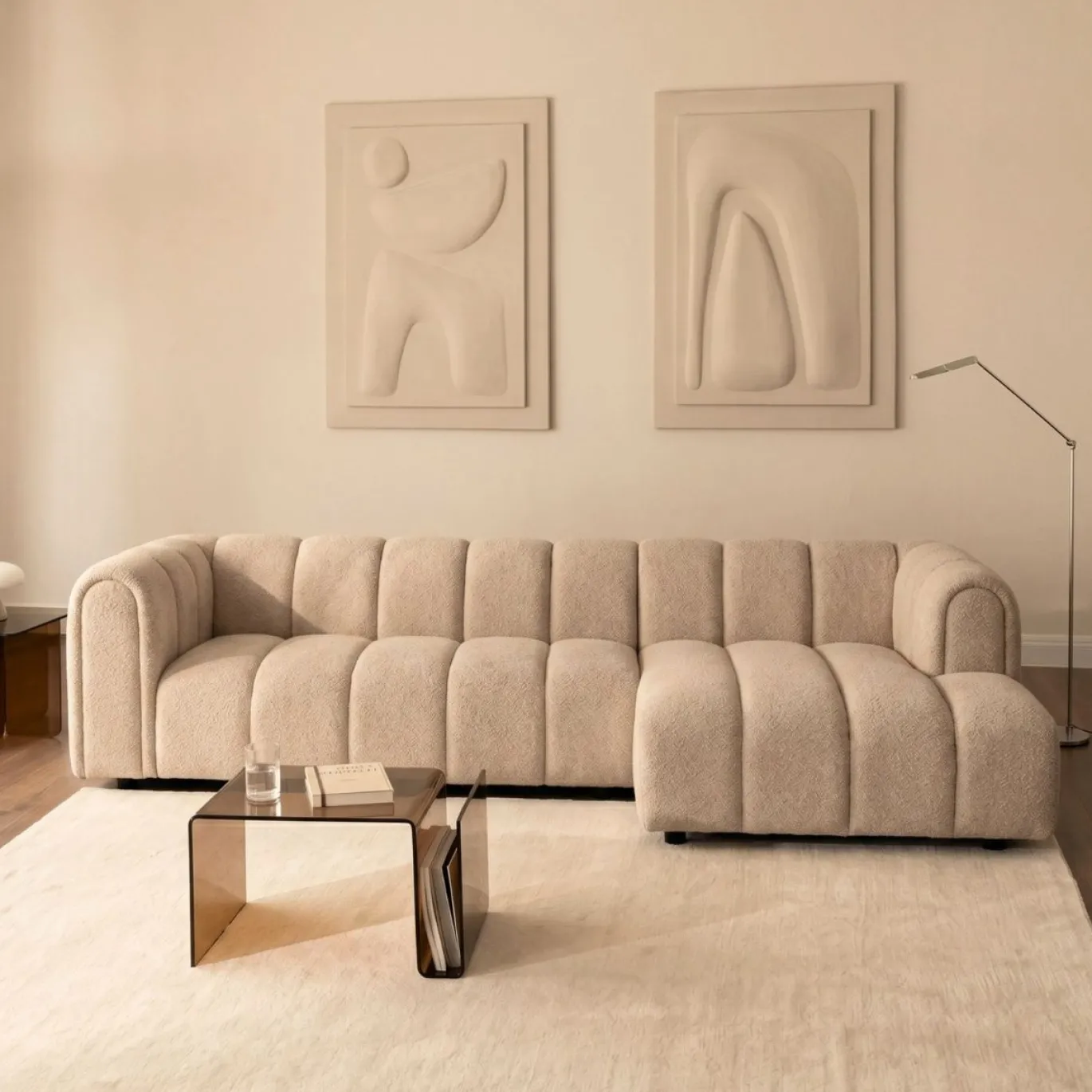 Hoekbank Fay Chenille Beige Rechts - Giga Meubel