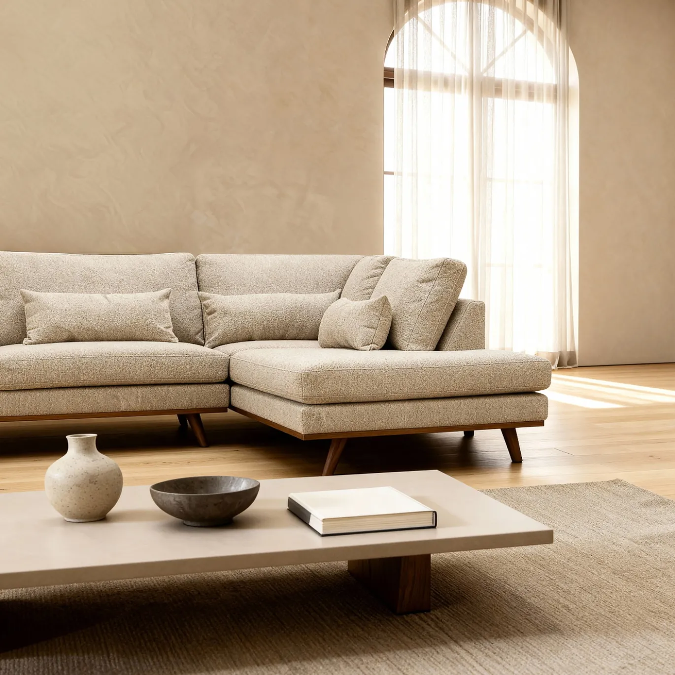 Hoekbank Paloma 3-Zits Borg Beige Rechts - Giga Meubel