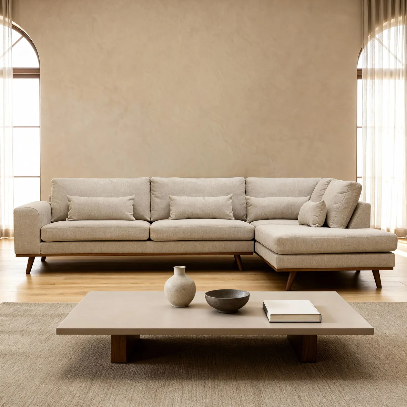 Hoekbank Paloma 3-Zits Borg Beige Rechts - Giga Meubel