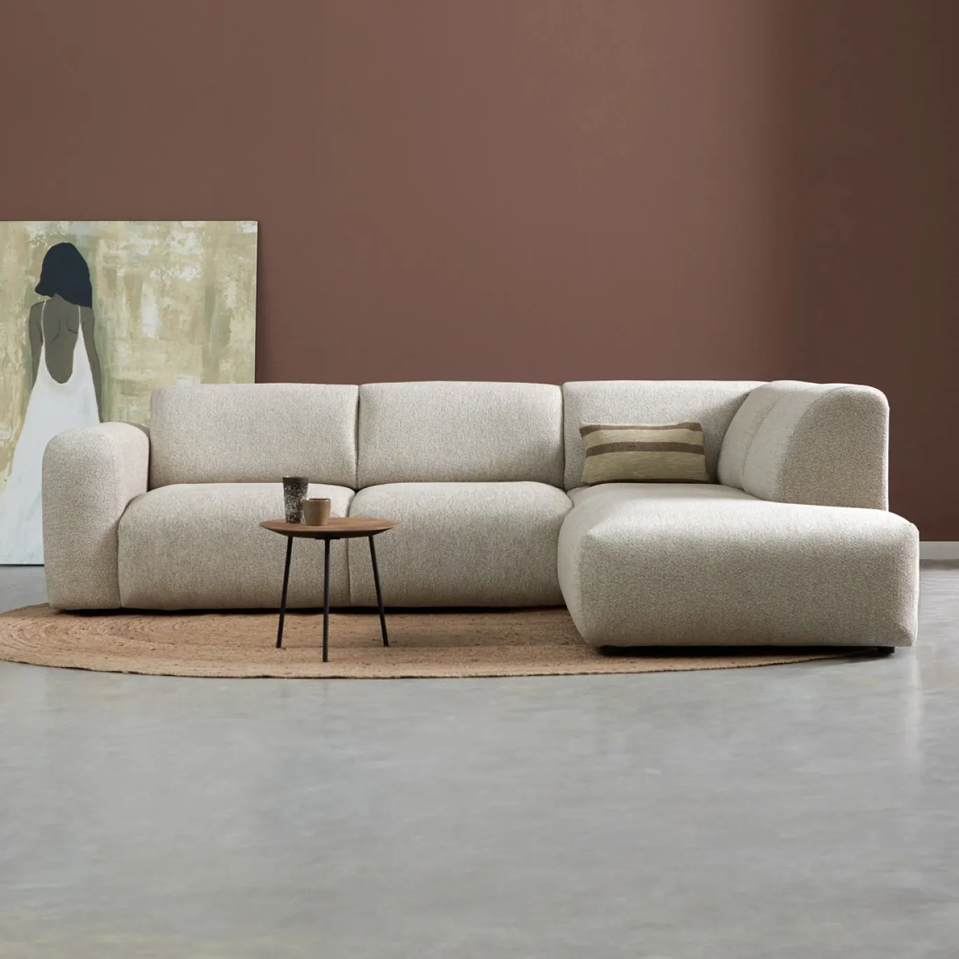 Hoekbank Soul met Ottoman Rechts Sole Beige