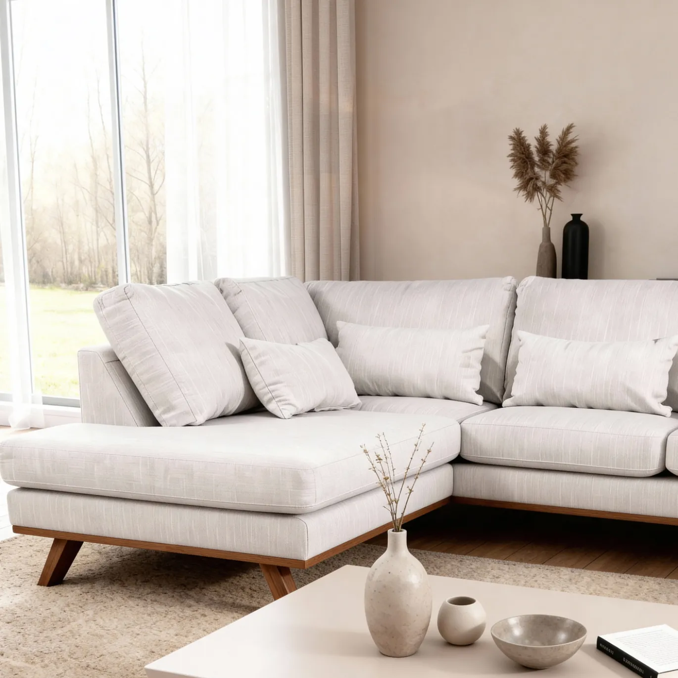 Hoekbank 3-Zits Melva Japandi Beige Links - Giga Meubel