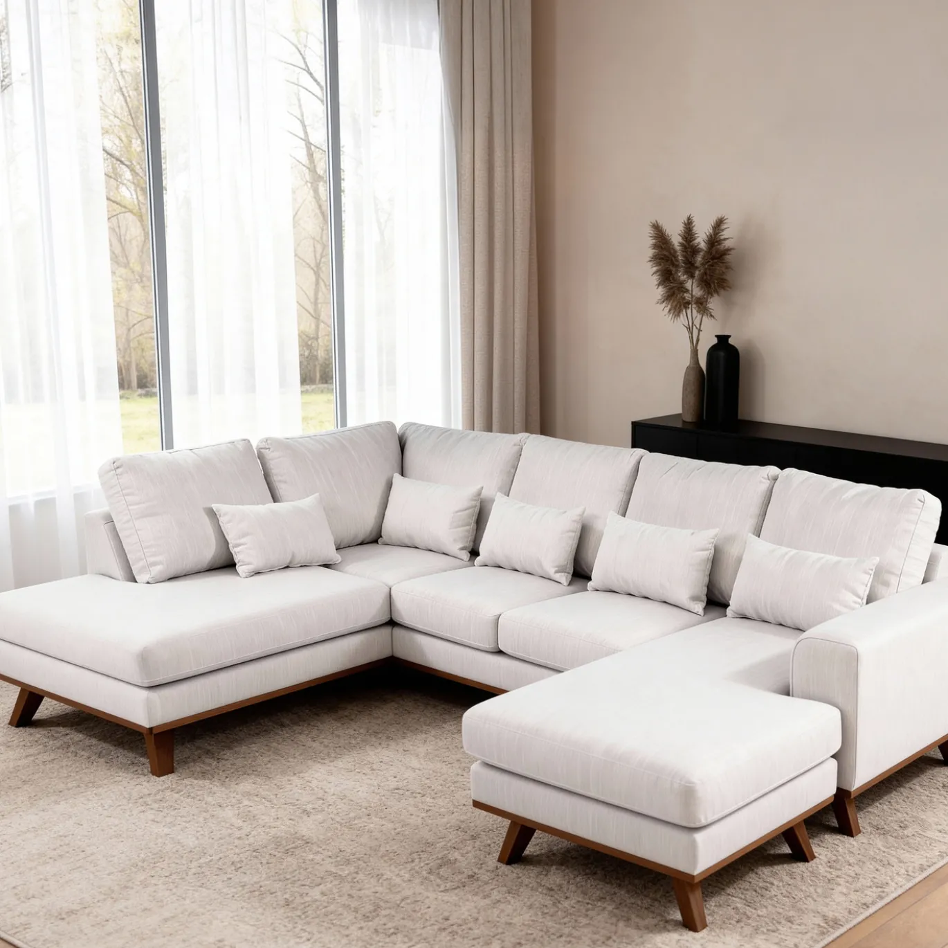 Hoekbank 3-Zits Melva Japandi Beige Links - Giga Meubel