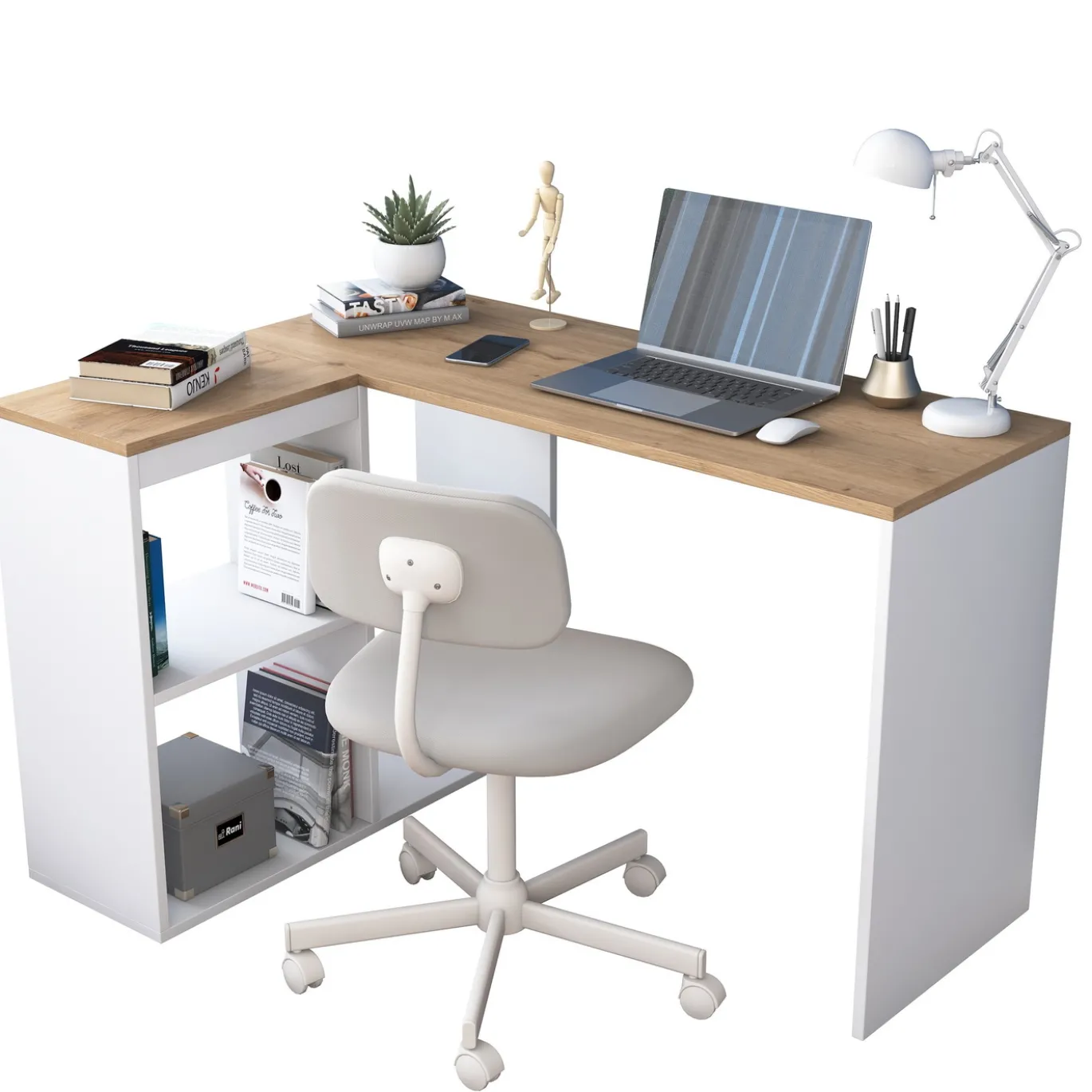 Hoekbureau Aydin Naturel/Wit