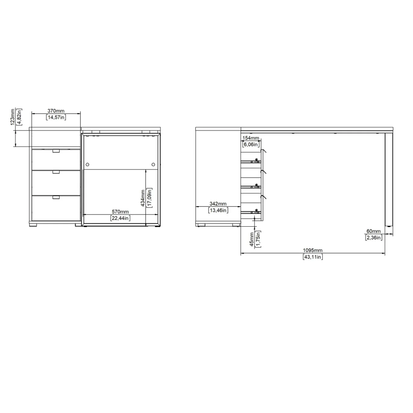 Hoekbureau Sign top met Kastje Hickory/Wit - Giga Living