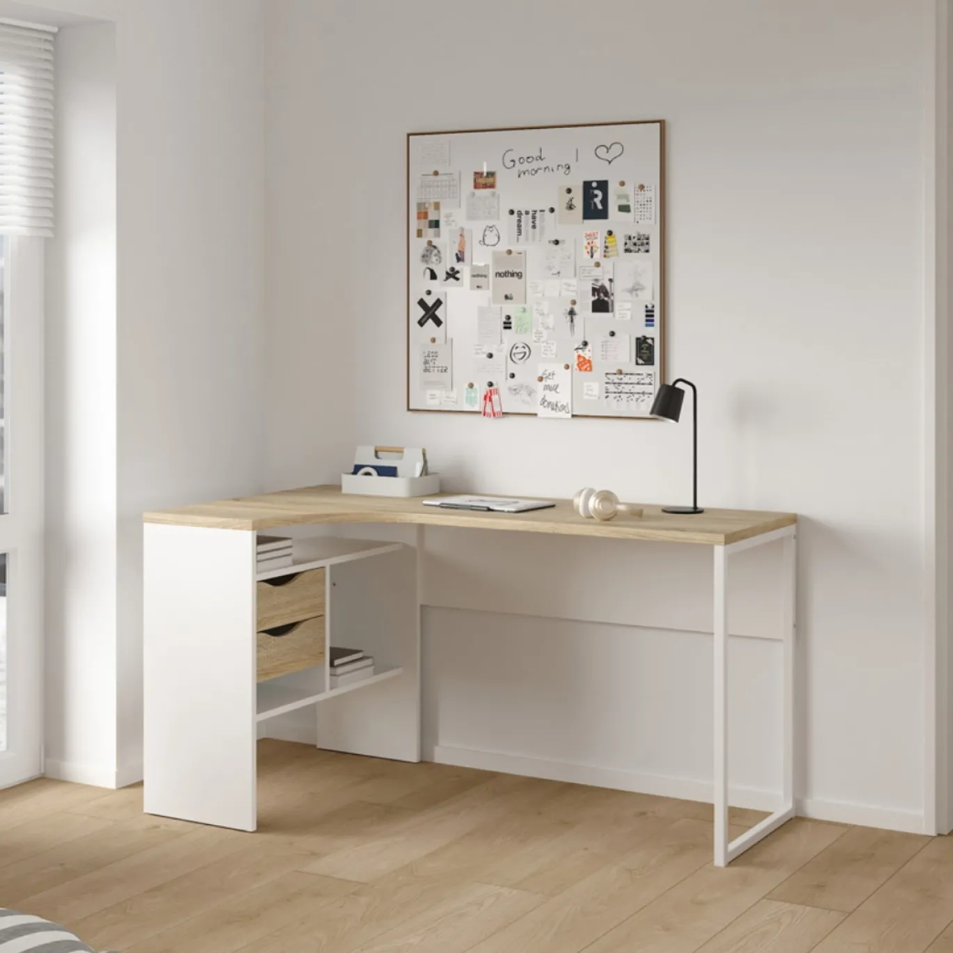 Hoek-kantoorbureau Function Plus Wit/Naturel - Giga Living