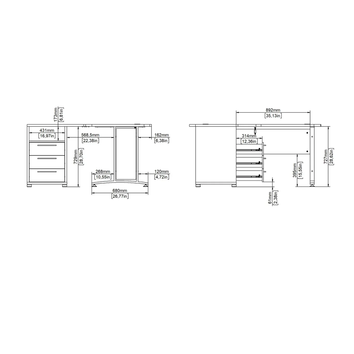 Hoek-kantoorbureau Prima Wit - Giga Living