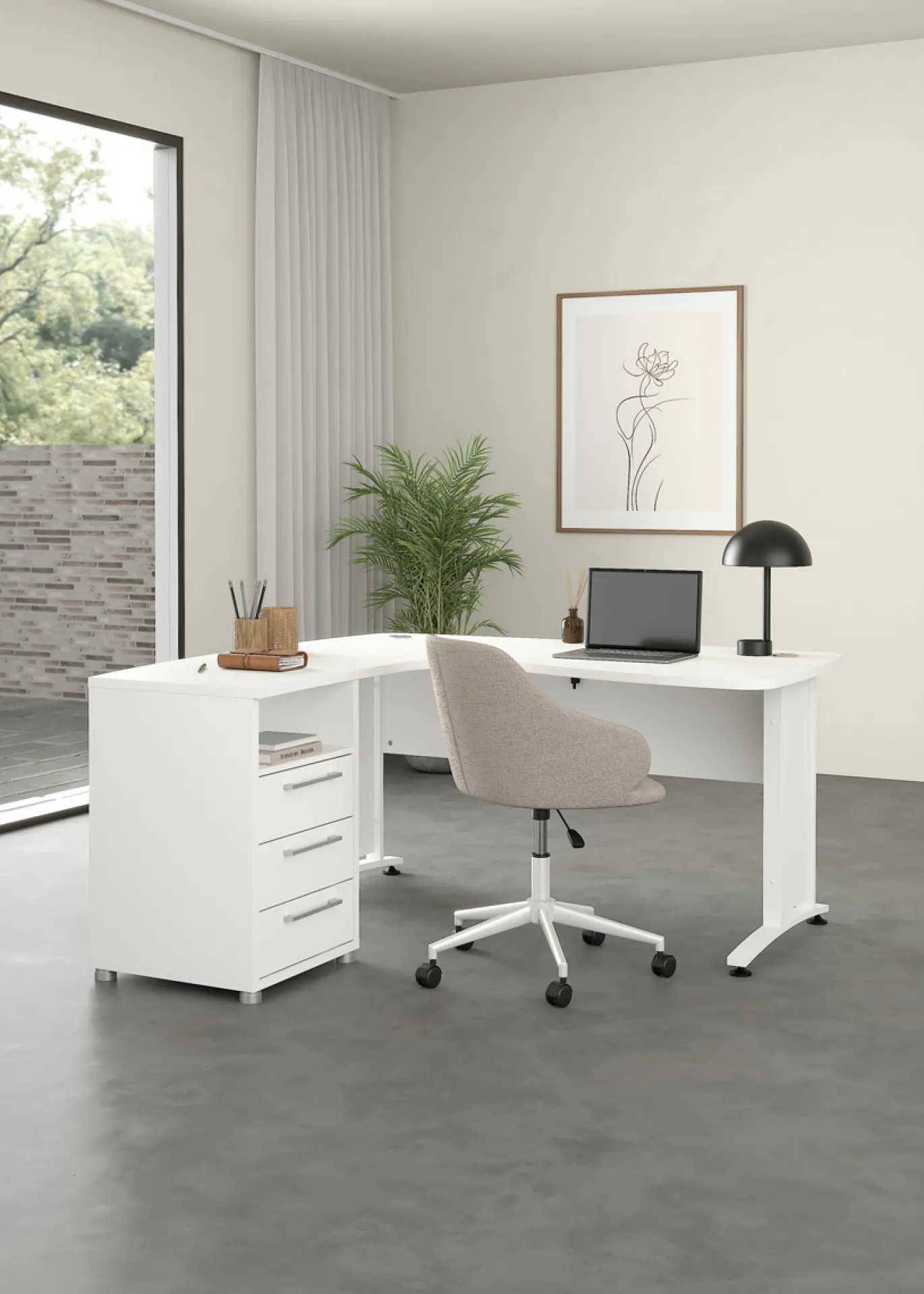 Hoek-kantoorbureau Prima Wit - Giga Living