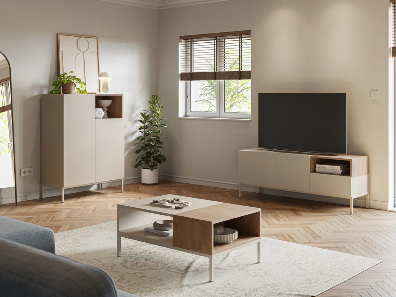 Hoge Kast Cailin 2d1h Crème/Naturel Me - Giga Meubel