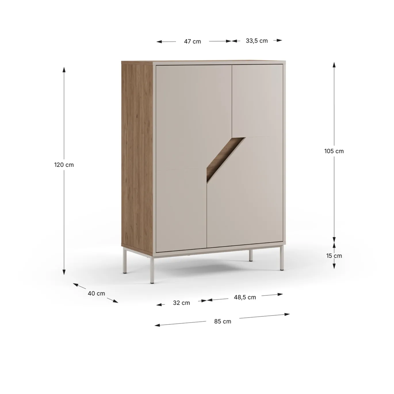 Hoge Kast Lilou 2d Naturel/crème - Giga Meubel