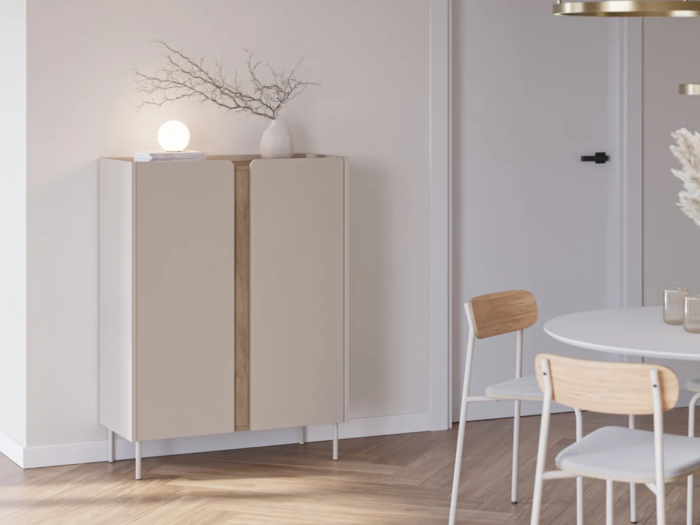 Hoge Kast Lucile 2d 90cm Crème/Naturel - Giga Meubel