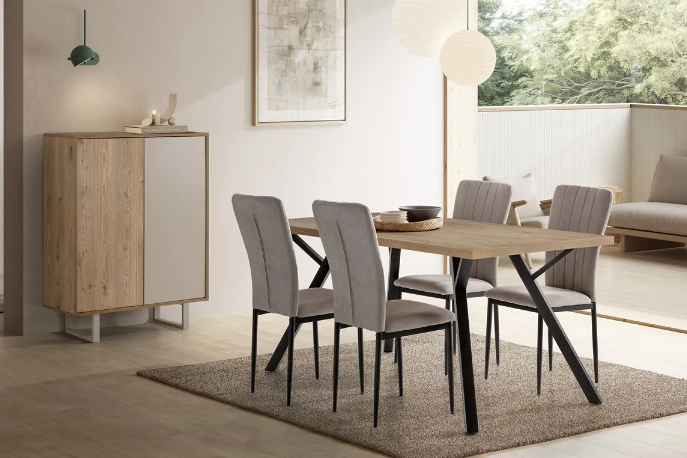 Hoge Kast Millay 2d Eiken/grijs - Giga Meubel
