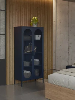 Hoge Vitrinekast Diora 2d Blauw - Giga Meubel