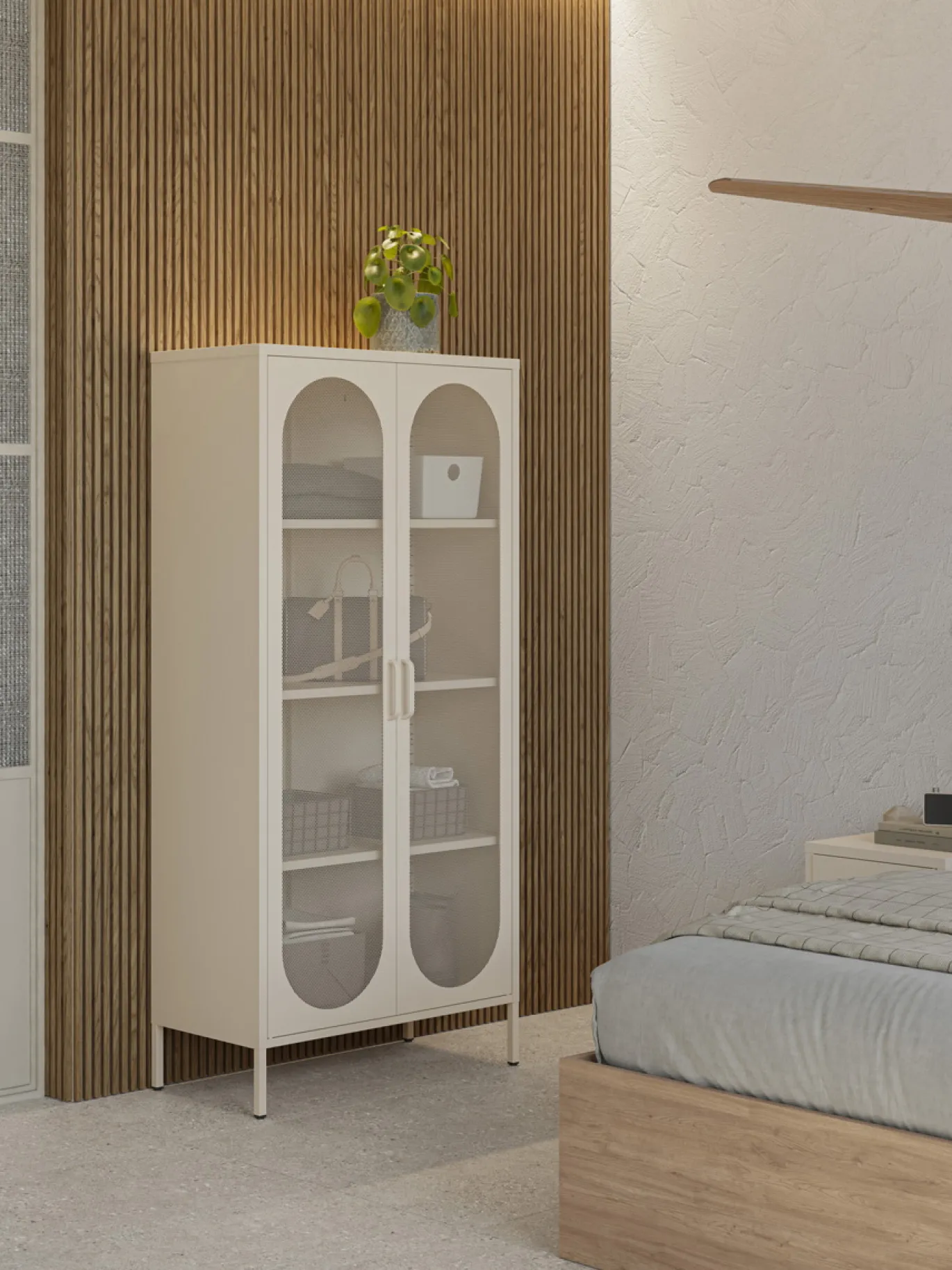 Hoge Vitrinekast Diora 2d Crème - Giga Meubel