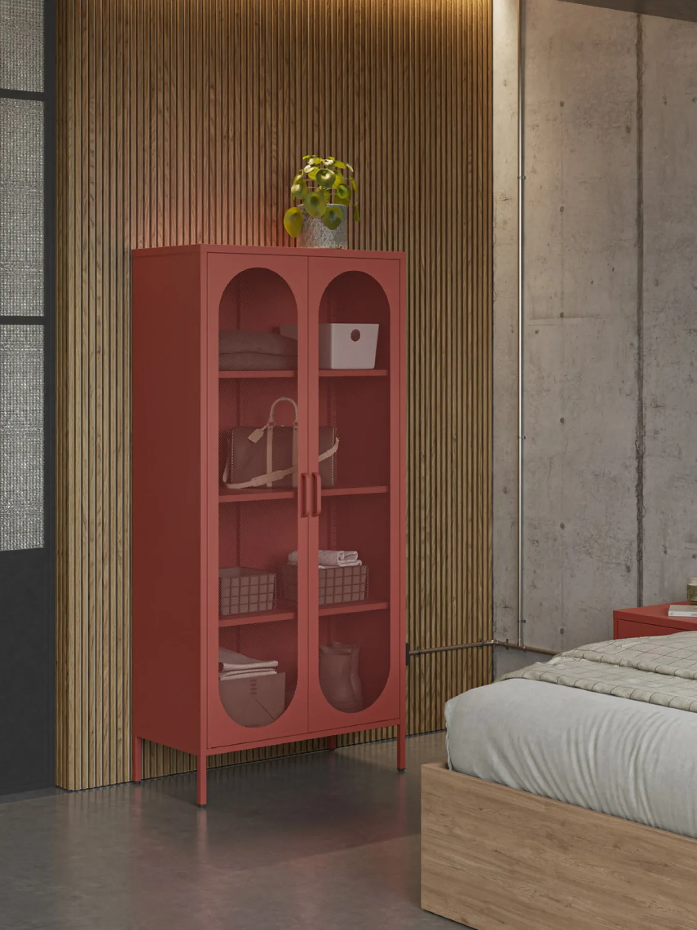 Hoge Vitrinekast Diora 2d Terracotta - Giga Meubel