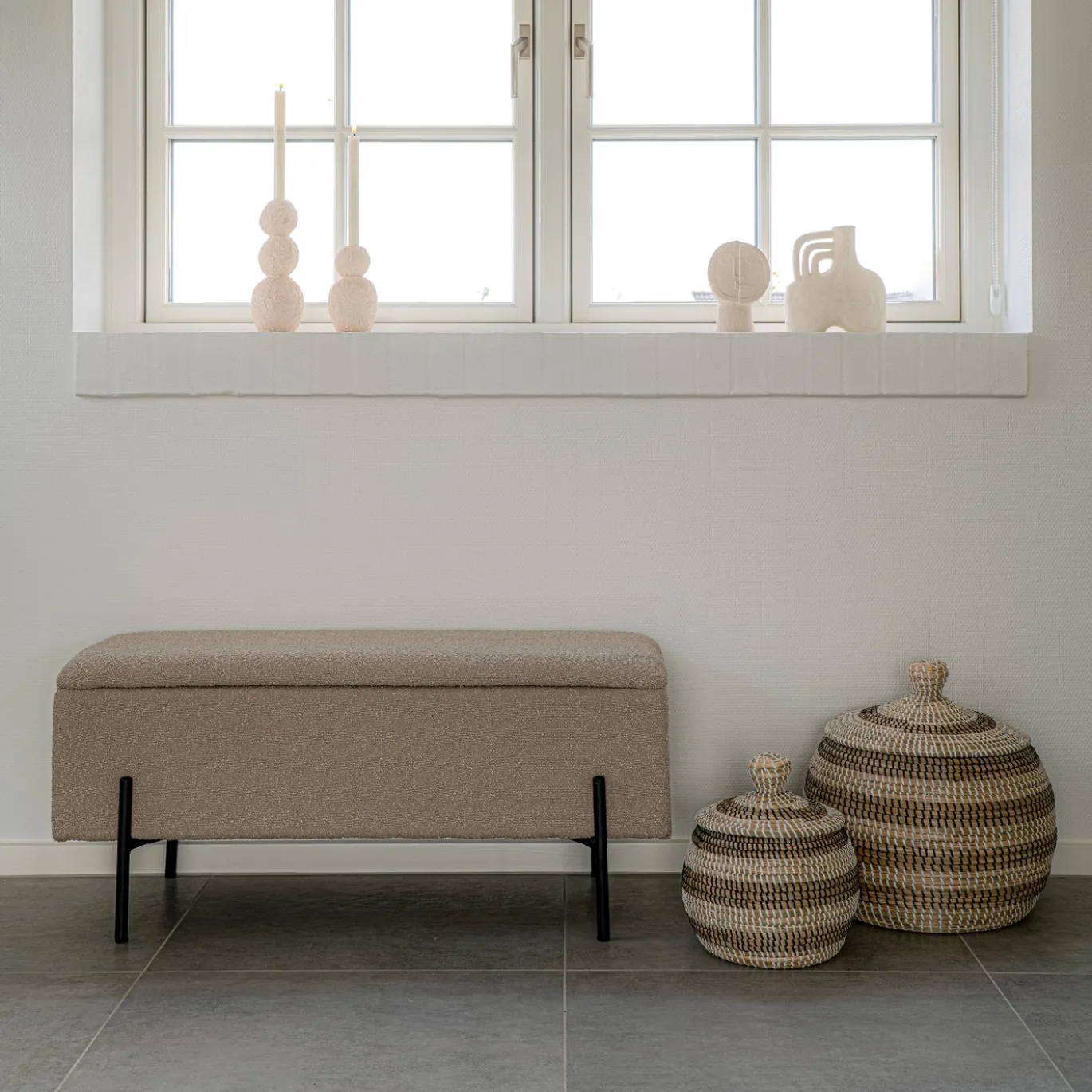 House Nordic Bankje Watford Bouclé met Opslag Beige 95x36,5x46cm