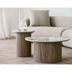 House Nordic Bijzettafel Athens Keramisch Wit/Bruin ø45cm