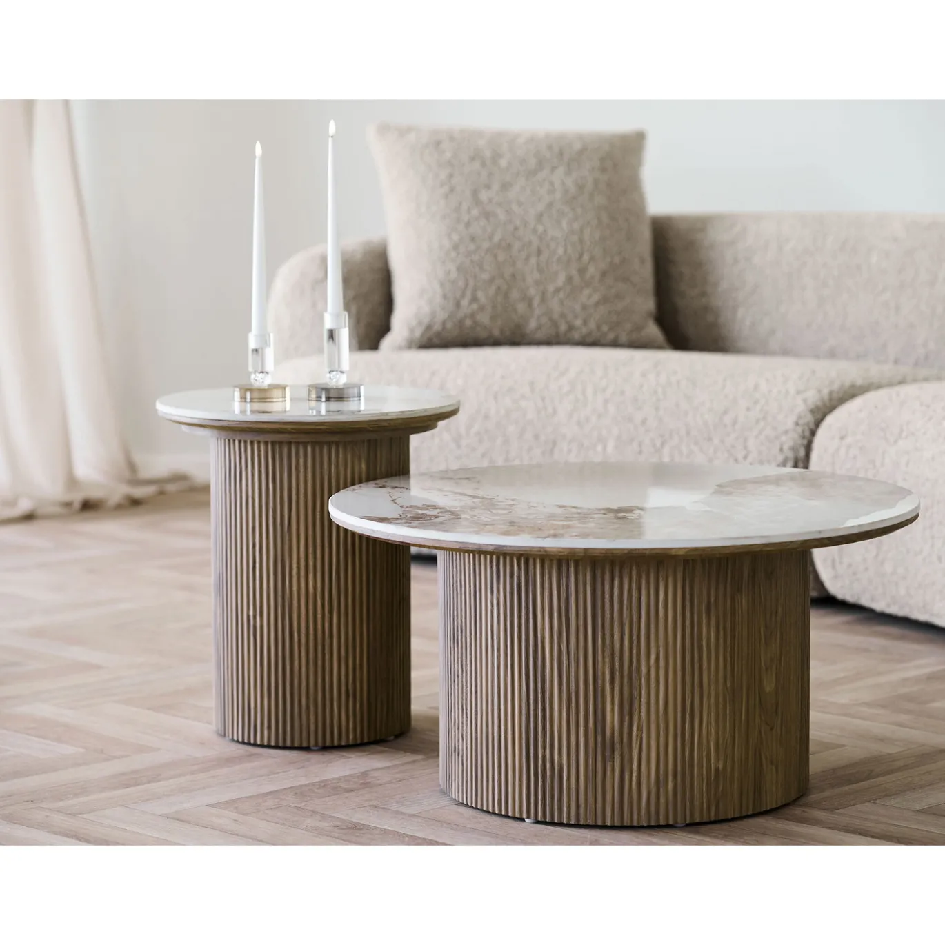 House Nordic Bijzettafel Athens Keramisch Wit/Bruin ø45cm