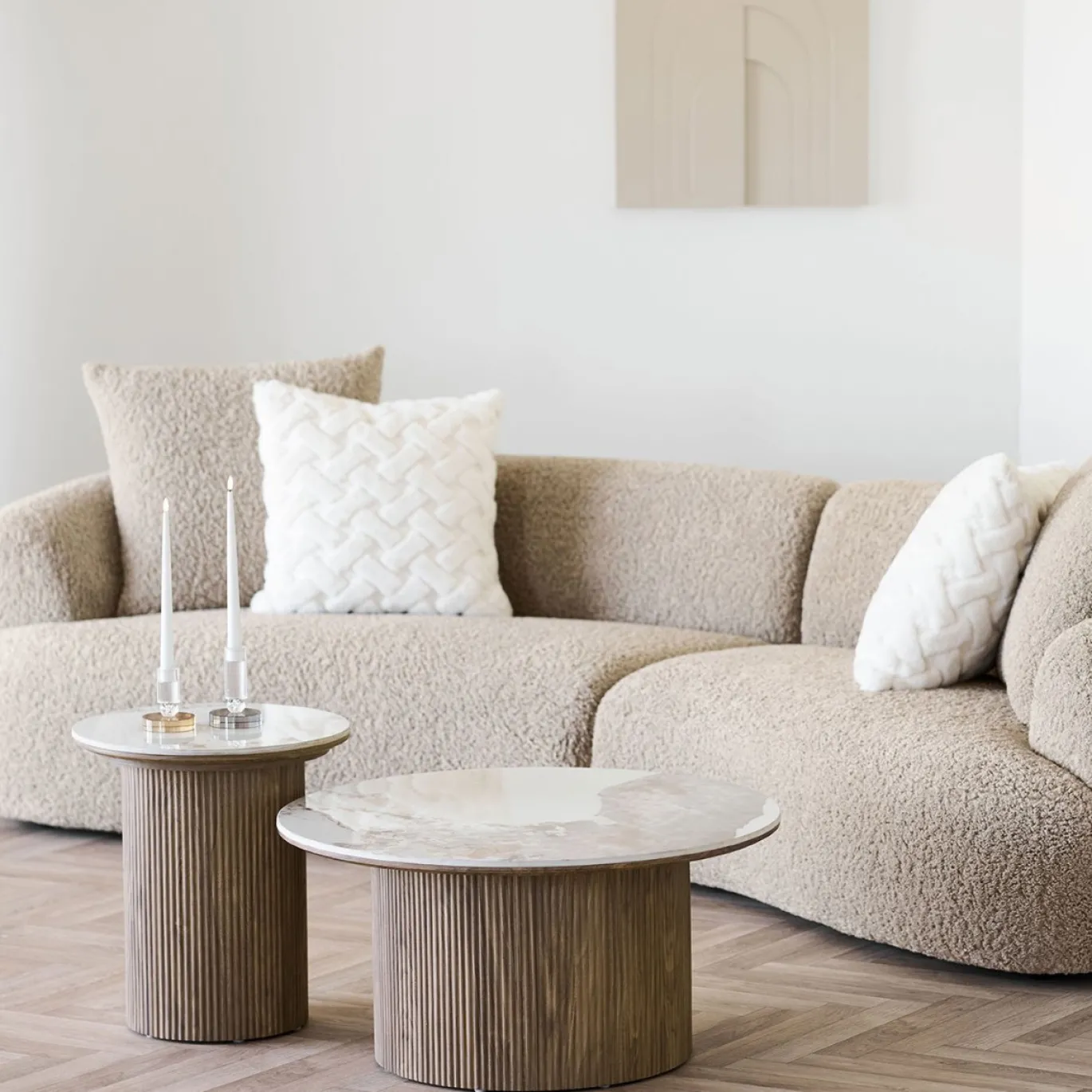 House Nordic Bijzettafel Athens Keramisch Wit/Bruin ø45cm