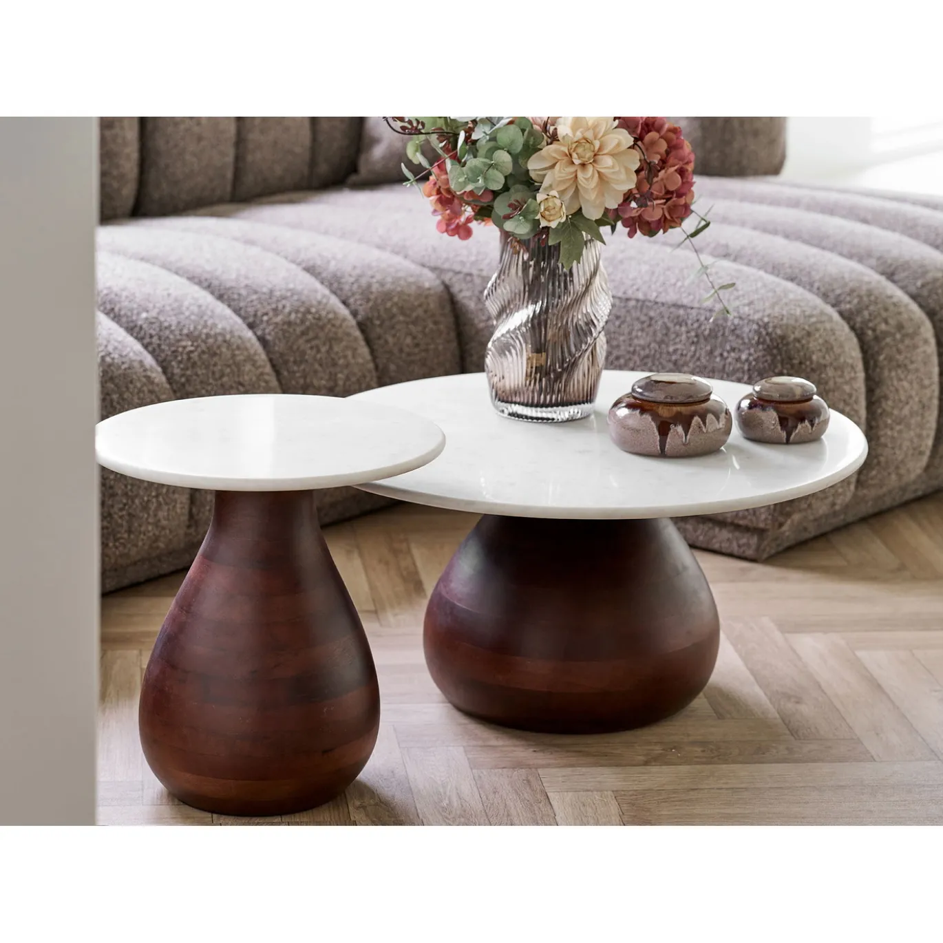 House Nordic Bijzettafel Heide Donkerbruin/Wit ø40cm