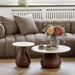 House Nordic Bijzettafel Heide Donkerbruin/Wit ø40cm