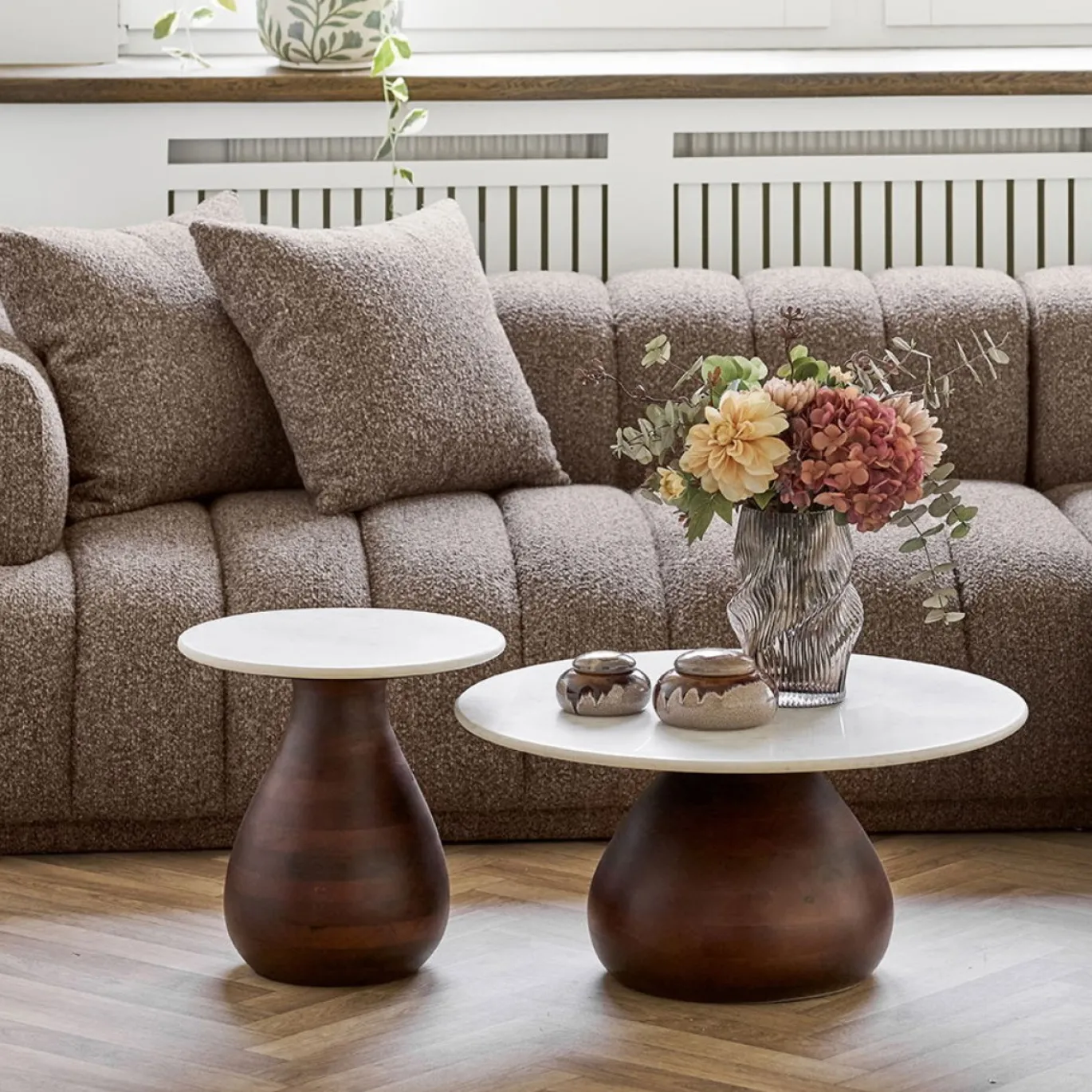 House Nordic Bijzettafel Heide Donkerbruin/Wit ø40cm