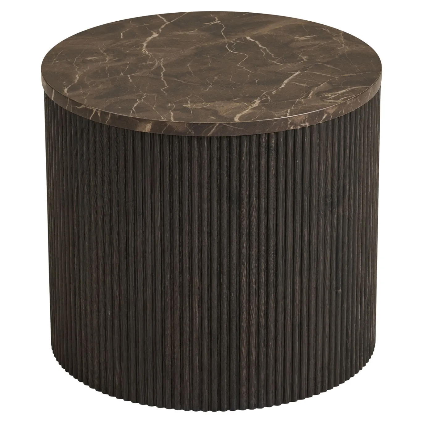 House Nordic Bijzettafel Rota Marmerlook Donkerbruin ø45cm